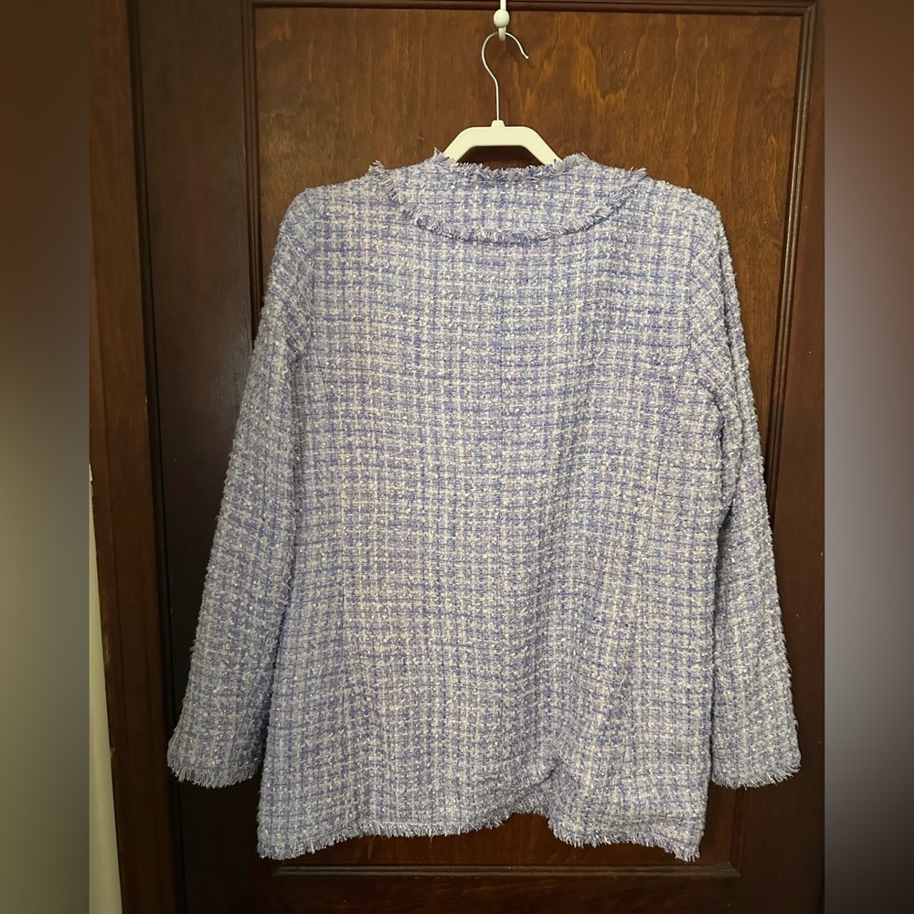 Ann Taylor Lilac Tweed Fringe Blazer Coat Size 10 - Picture 4 of 6